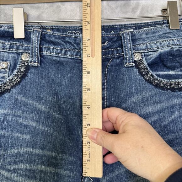 Miss Me Jeans Womens 27 Boyfriend Capri Blue Distressed Embellished Denim Pocket - Picture 14 of 16